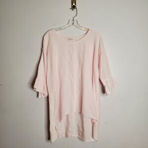 Et' Lois 100% Linen Bell Sleeve Tunic Top Pink Size L Coastal Fairy Feminine